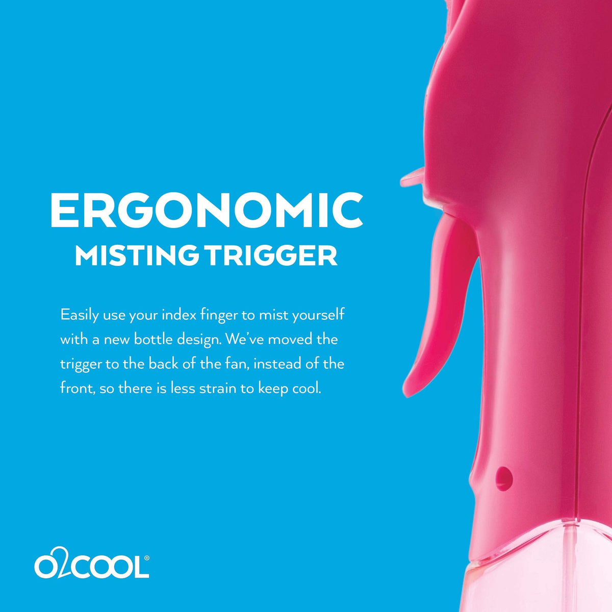 O2COOL portable misting fan water spray visible for cooling