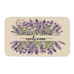 OAEND Spring Lavender Welcome Mat with floral design enhances entryway curb appeal for indoor or outdoor use.