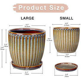 Oairse drainage-hole pot with saucer protects surfaces and prevents leaks.