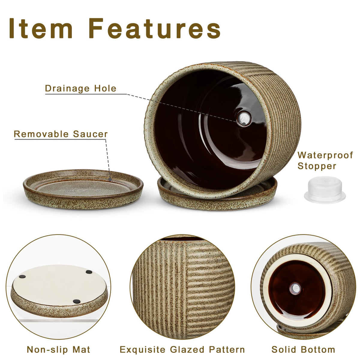 Oairse ceramic pot large 4.7x6.1 opening ideal for bigger greens.