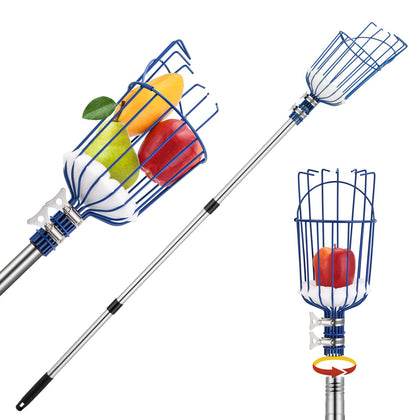 Oak Leaf Fruit Picker extended pole assembly enables tall-tree fruit picking.