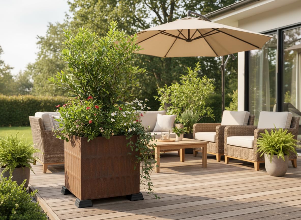 OAKENZ four-pack corner feet for complete planter setup