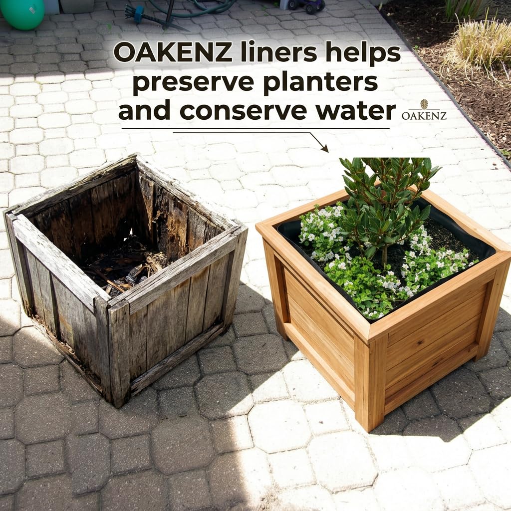 OAKENZ square planter liner UV-resistant protects contents in outdoor sun.
