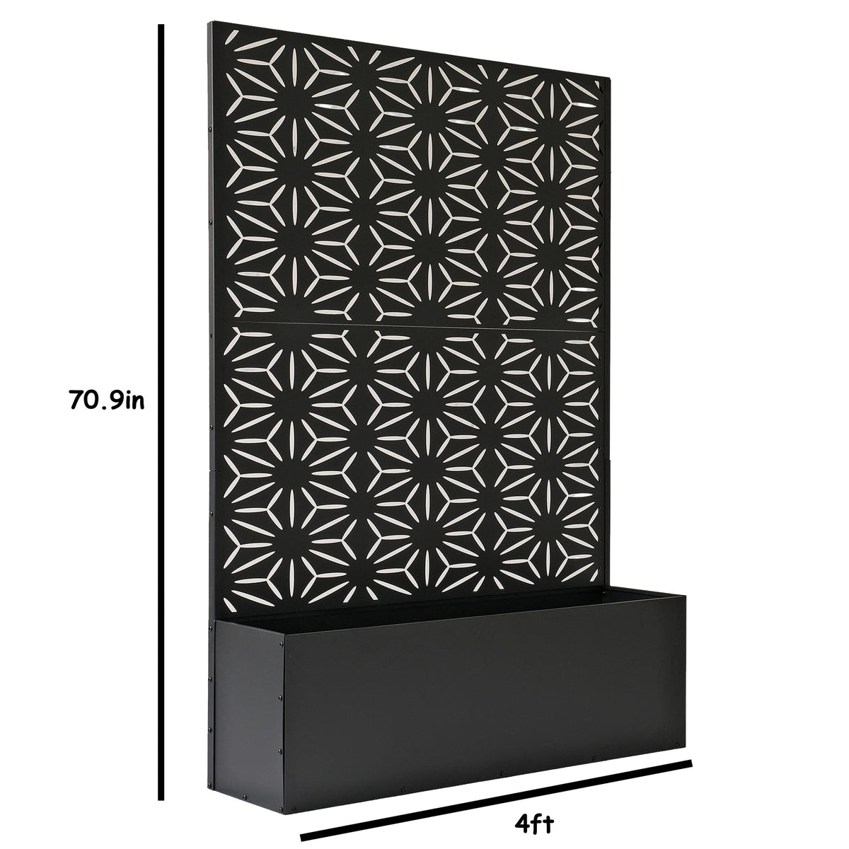 Oakland Living privacy screen with integrated flower box adds greenery.
