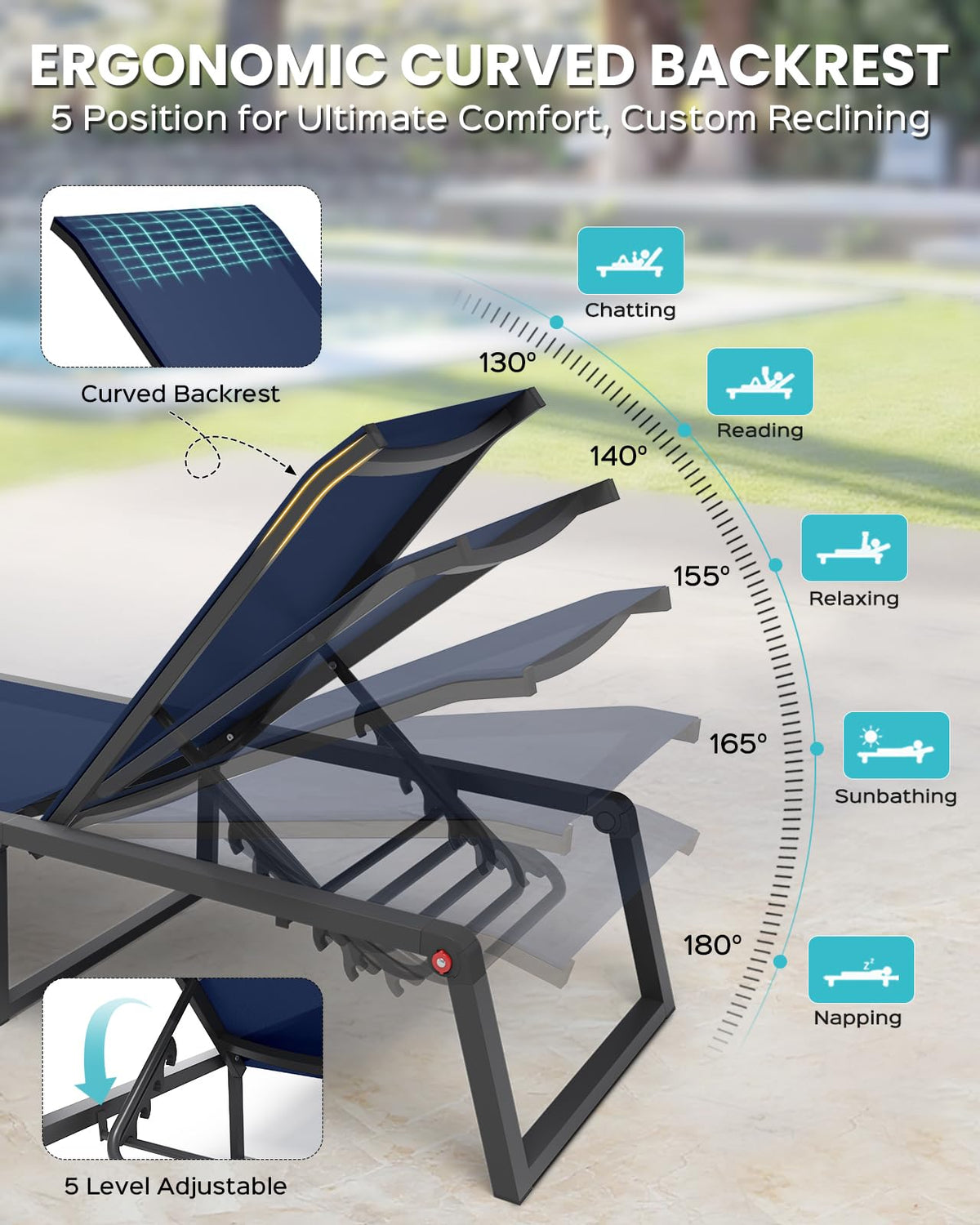 Oasbira aluminum chaise assembly-free, ready to use straight from the box.