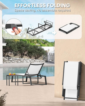 Oasbira aluminum chaise unfolded in use for poolside lounging