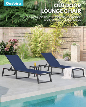 Oasbira chaise with 5-position backrest for customizable comfort.