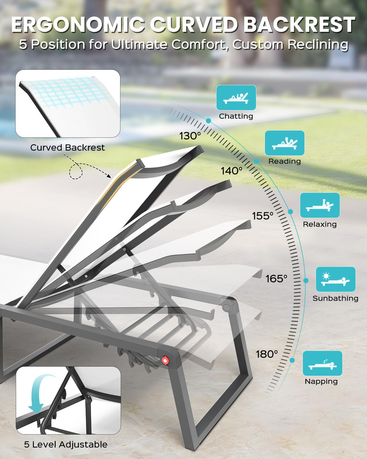 Oasbira folding lounge chair with no assembly for immediate relaxation