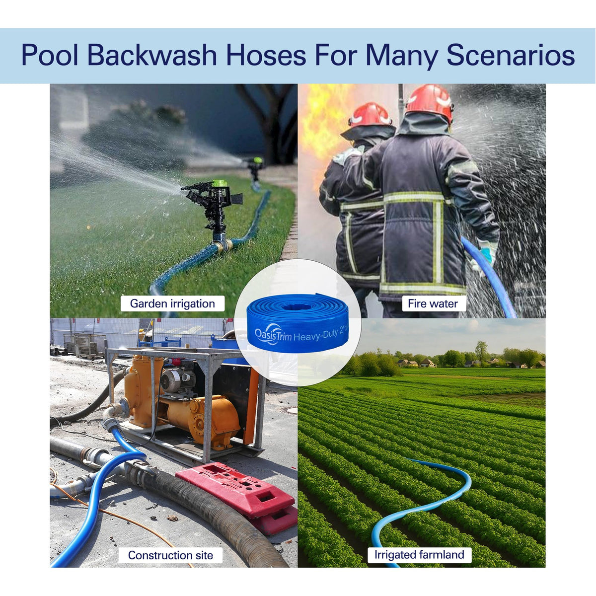 OasisTrim hose in pool drainage setup ready for water discharge