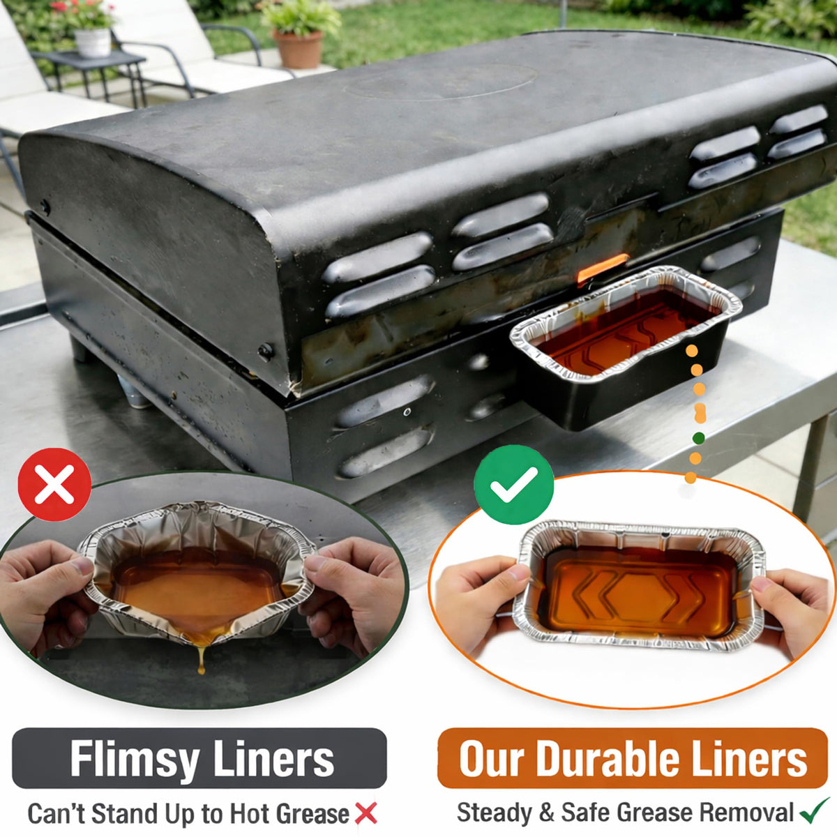 Coated alloy steel grease catcher designed for durability and heat resistance.