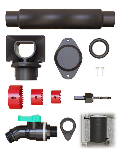 OAYAYONI Rain Barrel Diverter Kit setup enables easy rainwater capture for gardens.