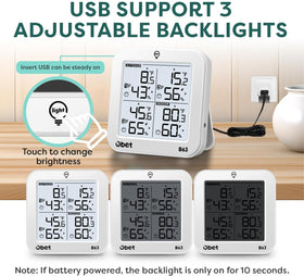 OBET wireless weather station with remote display for quick indoor and outdoor data.