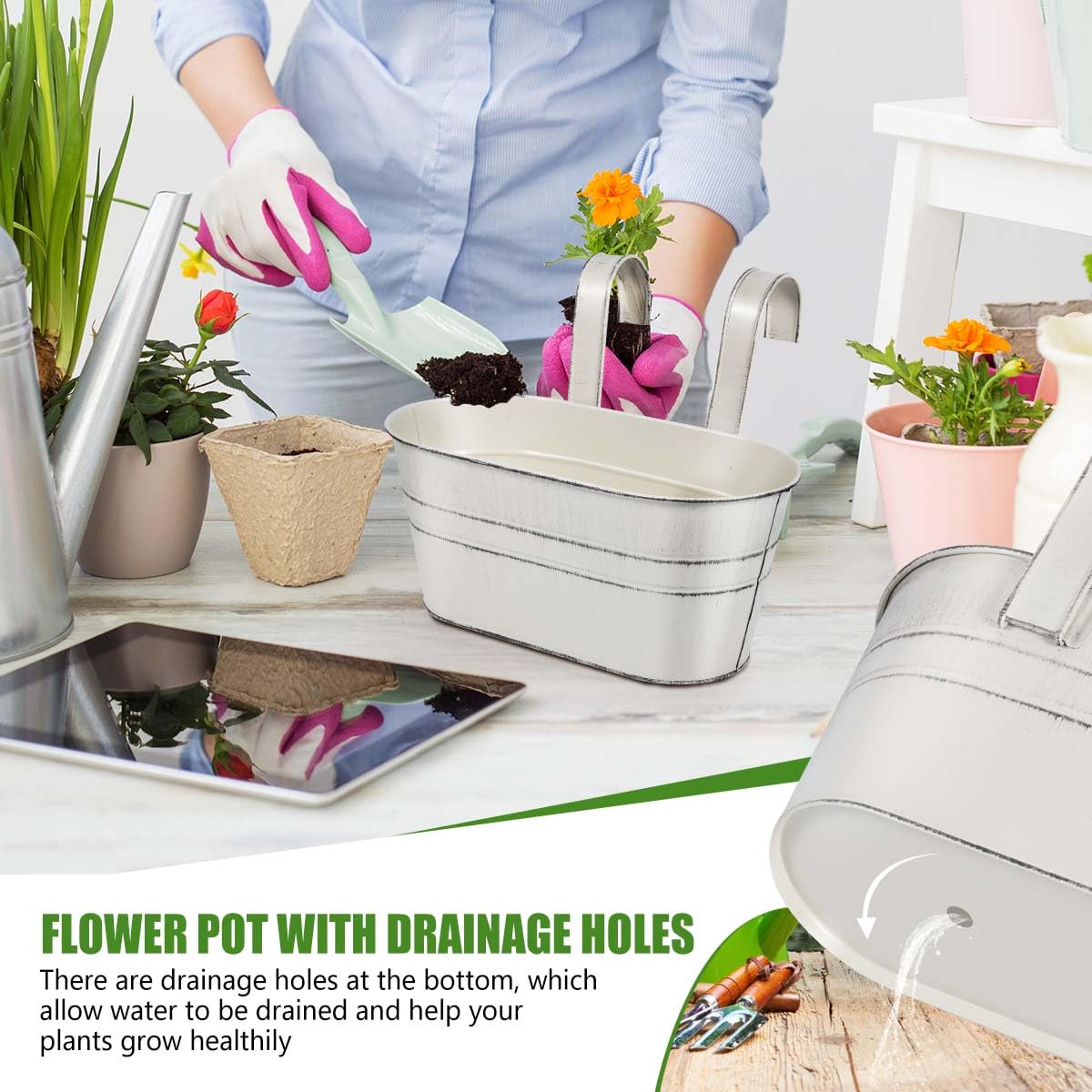 OBTANIM weather-resistant iron planter ideal for outdoor garden decor.