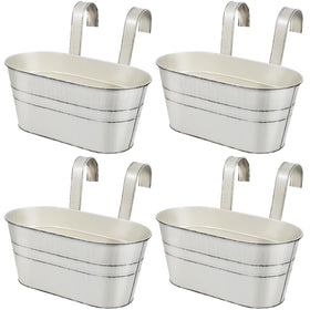 OBTANIM white metal hanging planter with four pots for balcony gardening.