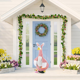 OBUSATT 23-inch goose statue outfit attaches securely for quick seasonal dressing.