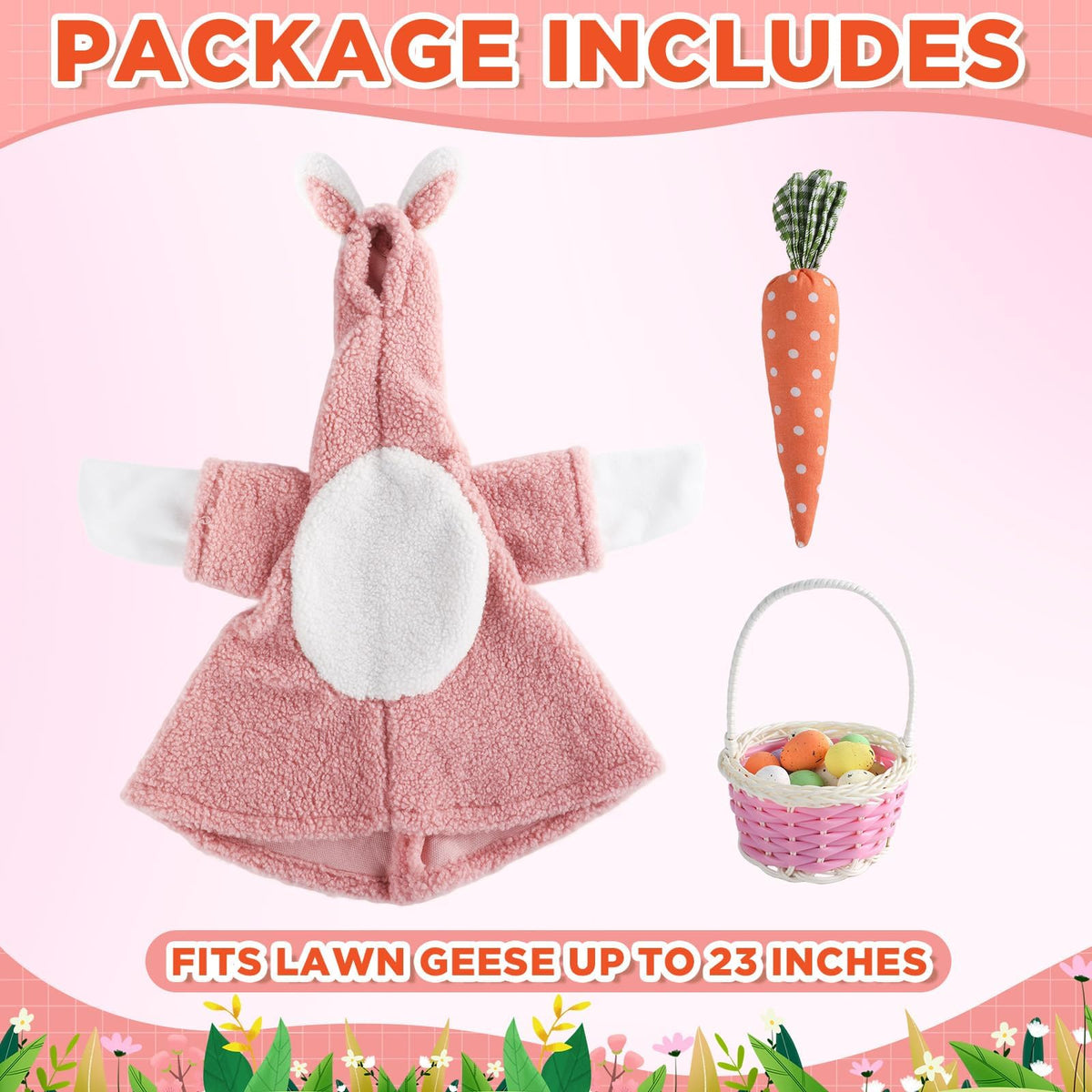OBUSATT colorful eggs in a small basket enhance goose lawn display for Easter.
