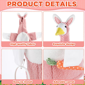 OBUSATT goose costume with carrot prop accents a playful spring scene outdoors.