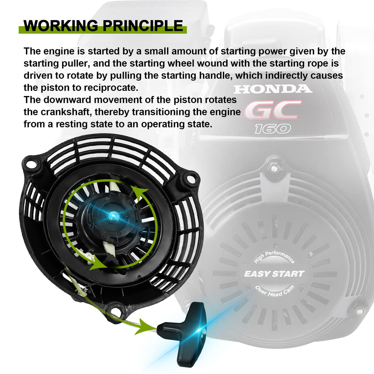 OCEAIR OEM replacement recoil starter for Honda engines.