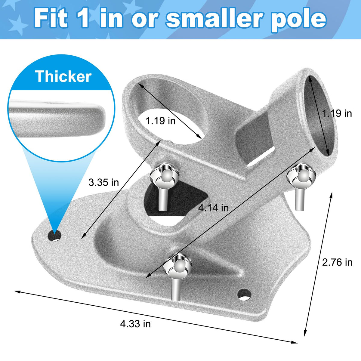 Ocean Ice heavy-duty flag holder supports 45/90 degree angles.