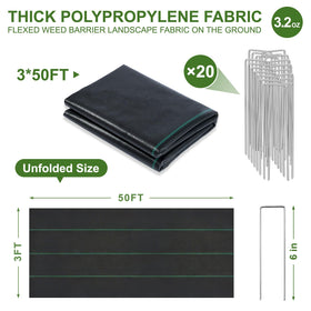 Ocean Ice heavy-duty landscape fabric with 20 U-shaped stakes for secure installation