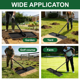 Ocean Ice lawn rake helps spread topdressing and level soil with precision.