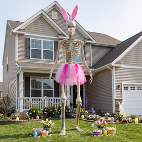 OceanCamel pink tutu on 12ft skeleton enhances yard visibility and fun.