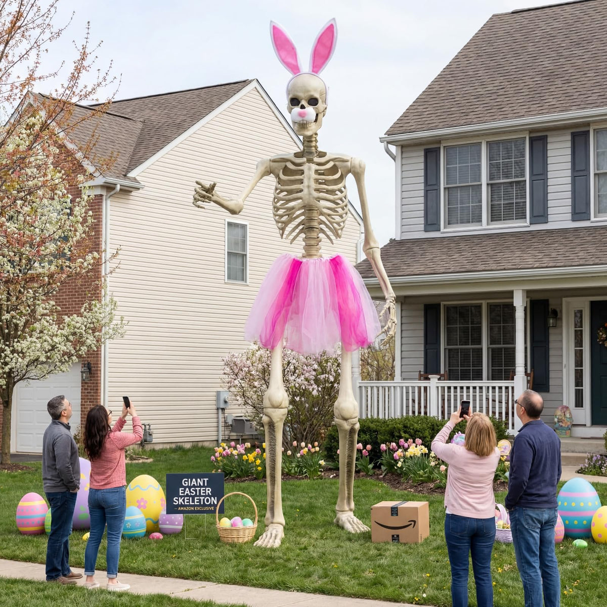 OceanCamel pink tutu on a 12ft skeleton creates a dramatic yard display.