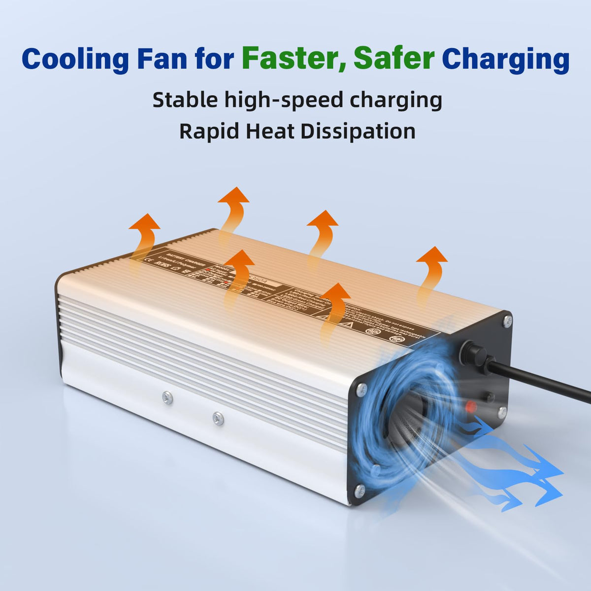 OCELL 58.4V 5A charger side ports for easy connections and quick setup.