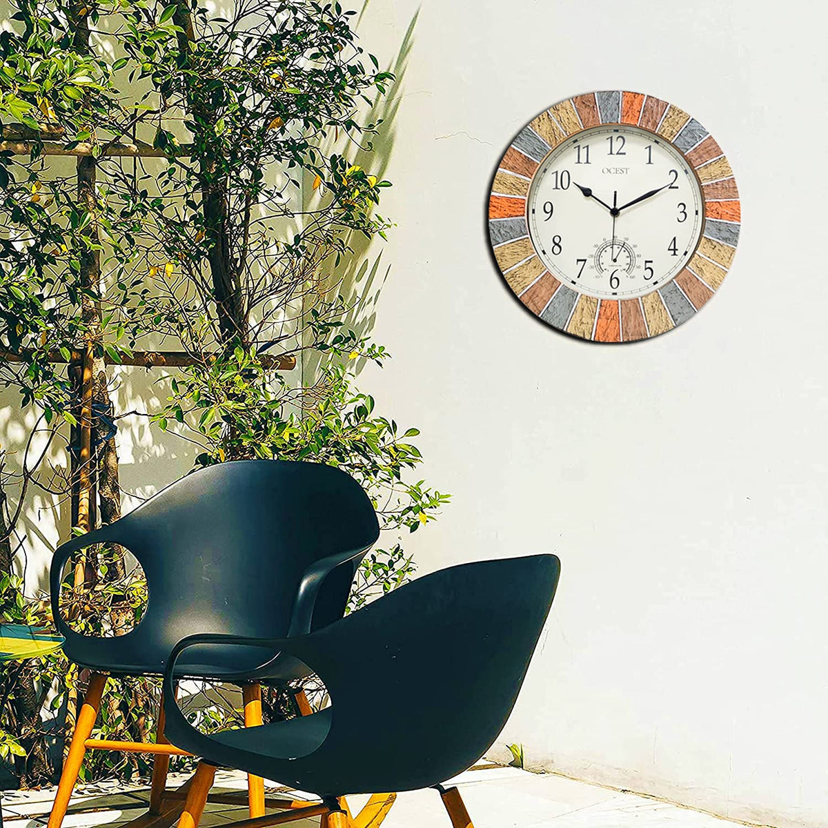 OCEST outdoor clock side view highlighting weather-resistant housing