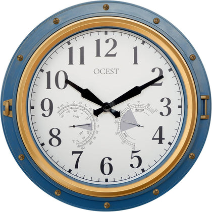 OCEST 16-inch blue clock with ivory dial offers easy readability.
