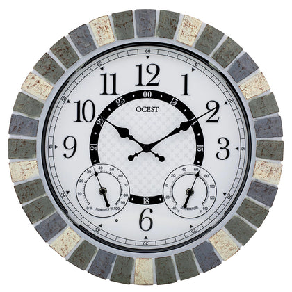 OCEST 18-inch outdoor clock face showing time and environmental readings.