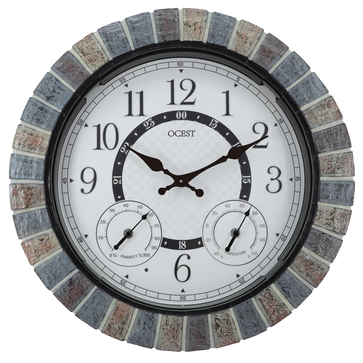 OCEST 18-inch outdoor clock front view with bold numerals for outdoor readability.