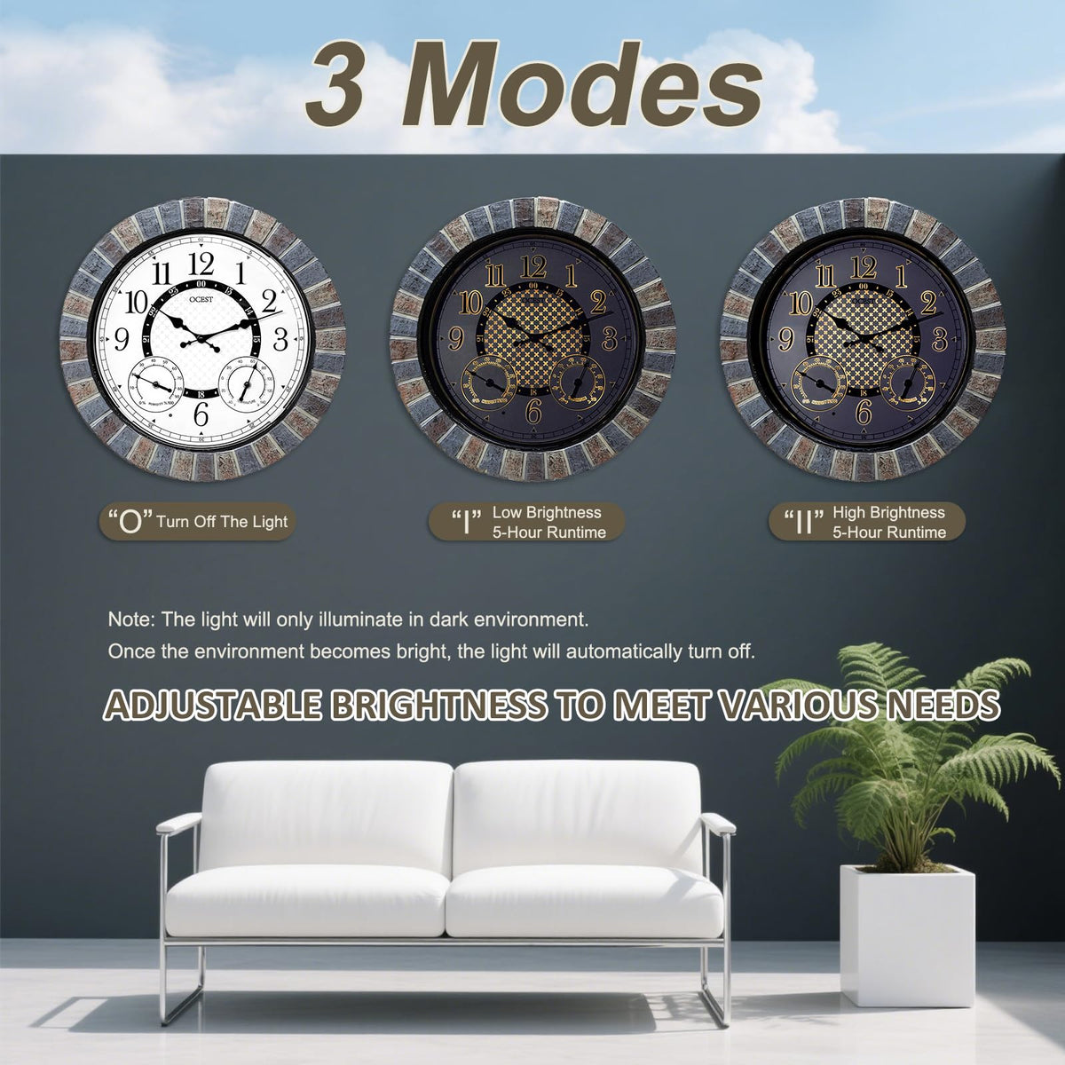 OCEST versatile clock as decorative focal point for garden and porch spaces.
