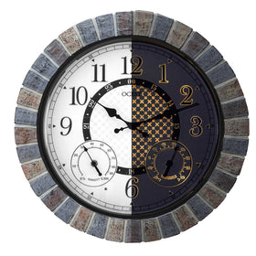 OCEST thermometer-hygrometer dial showing temperature and humidity for patios.