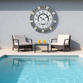 OCEST outdoor garden patio clock adds style while monitoring weather.