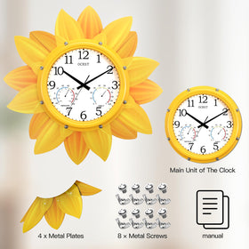 OCEST patio clock mounted in garden showing versatile outdoor placement.