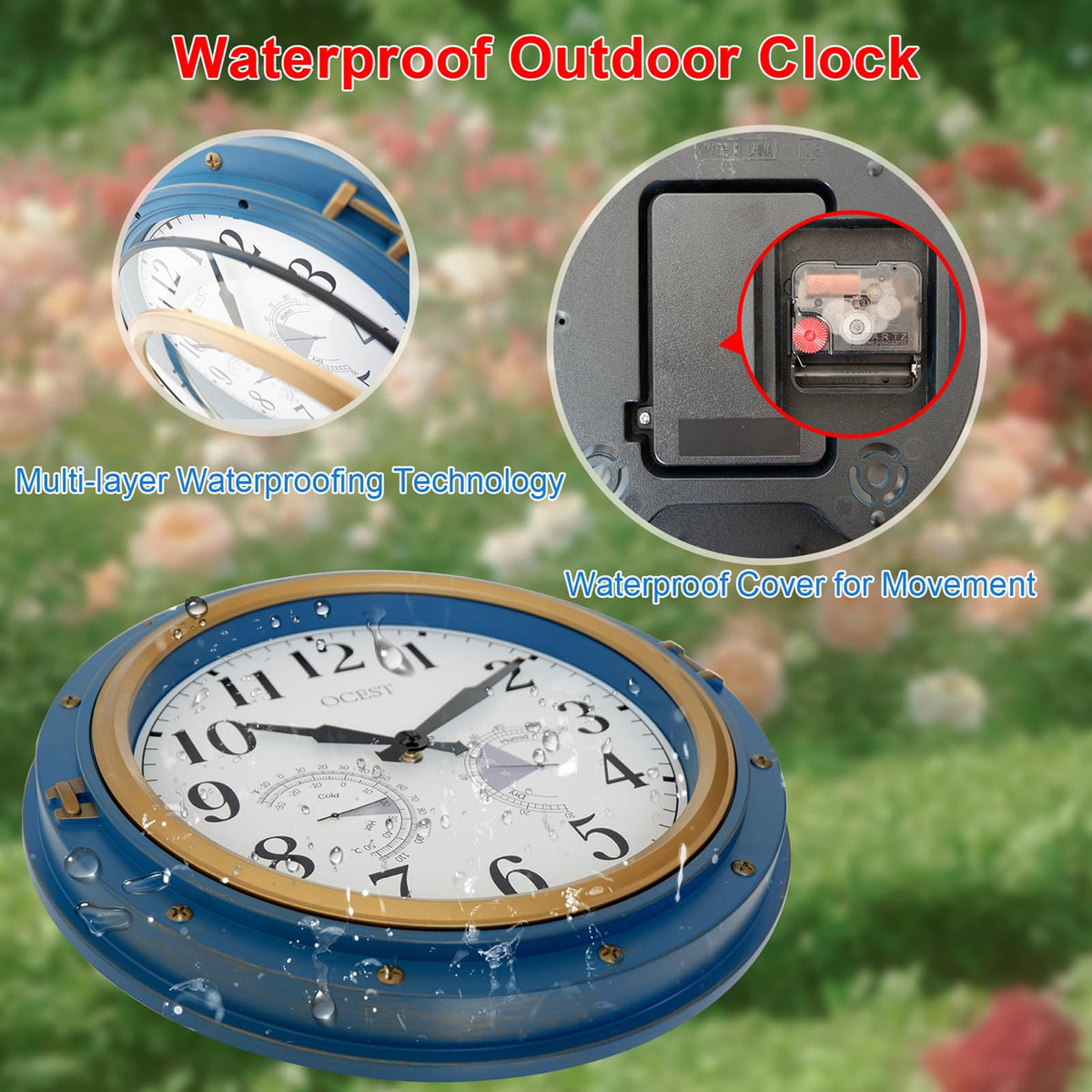 OCEST thermometer-hygrometer readouts show temperature and humidity at a glance.