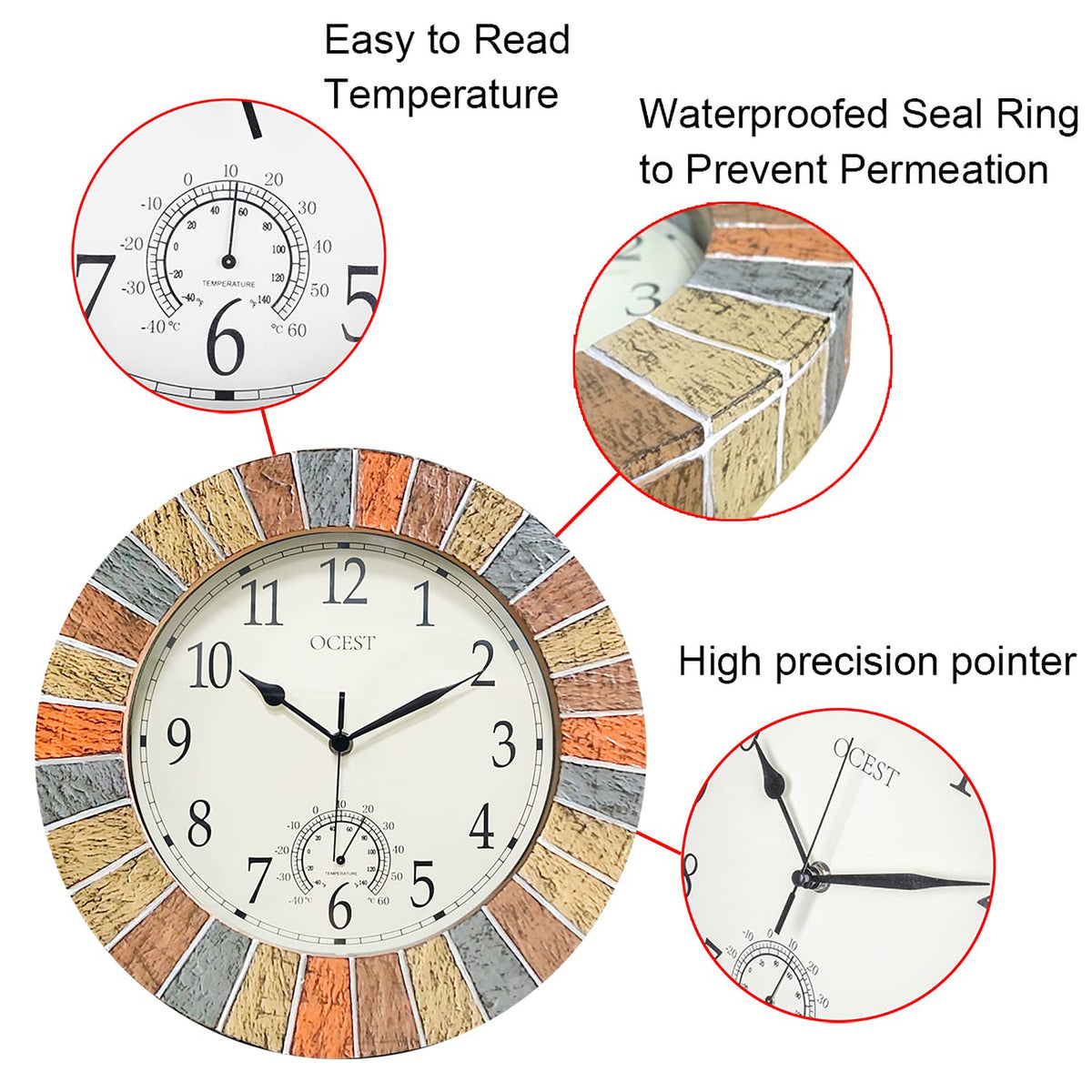 OCEST clock face with thermometer provides ambient temperature at a glance