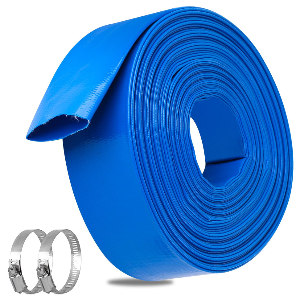 OCGIG backwash hose 50ft laid-flat layout for effortless pool filter maintenance.
