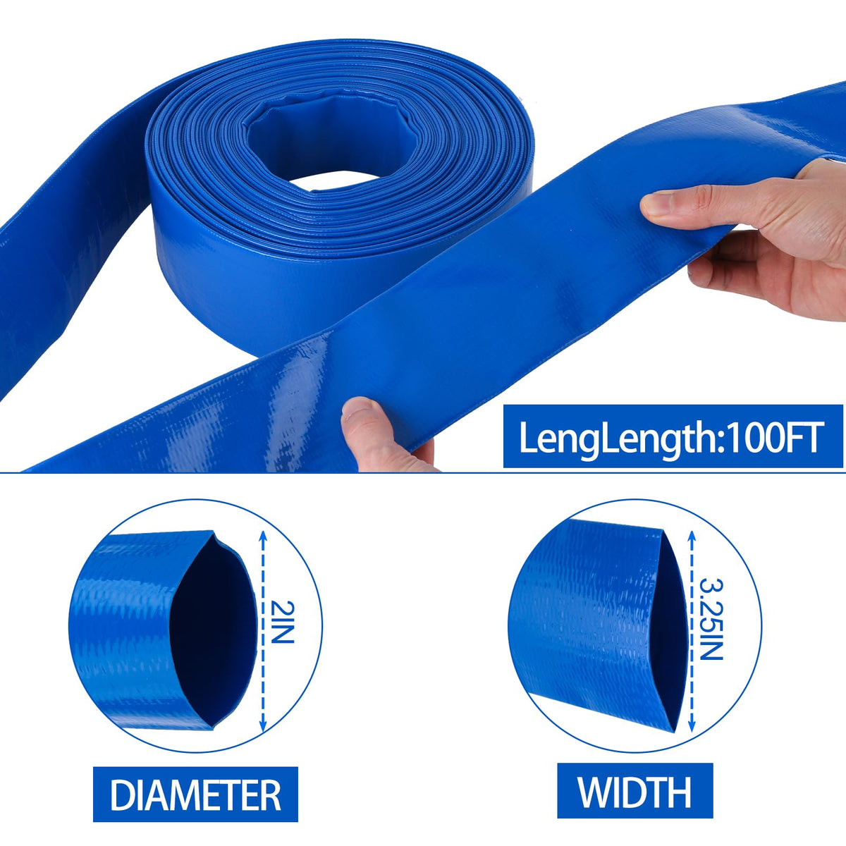 OCGIG lay-flat pool hose 2in diameter ideal for quick water discharge.