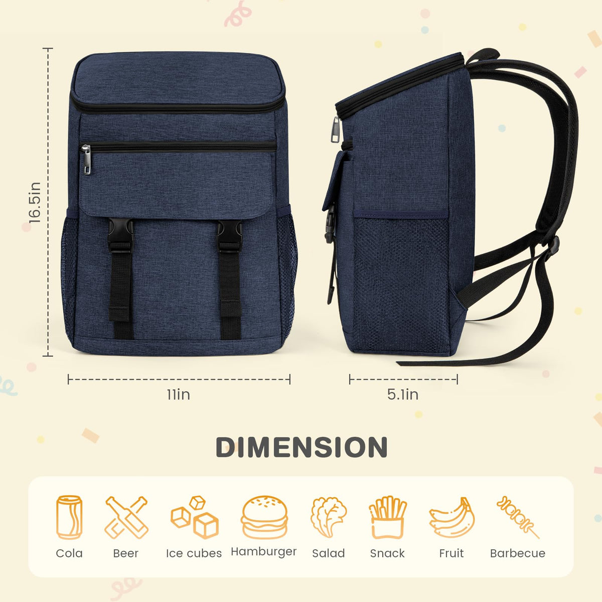 OCKLILY cooler backpack 30-can capacity fits meals, drinks, and snacks for outings