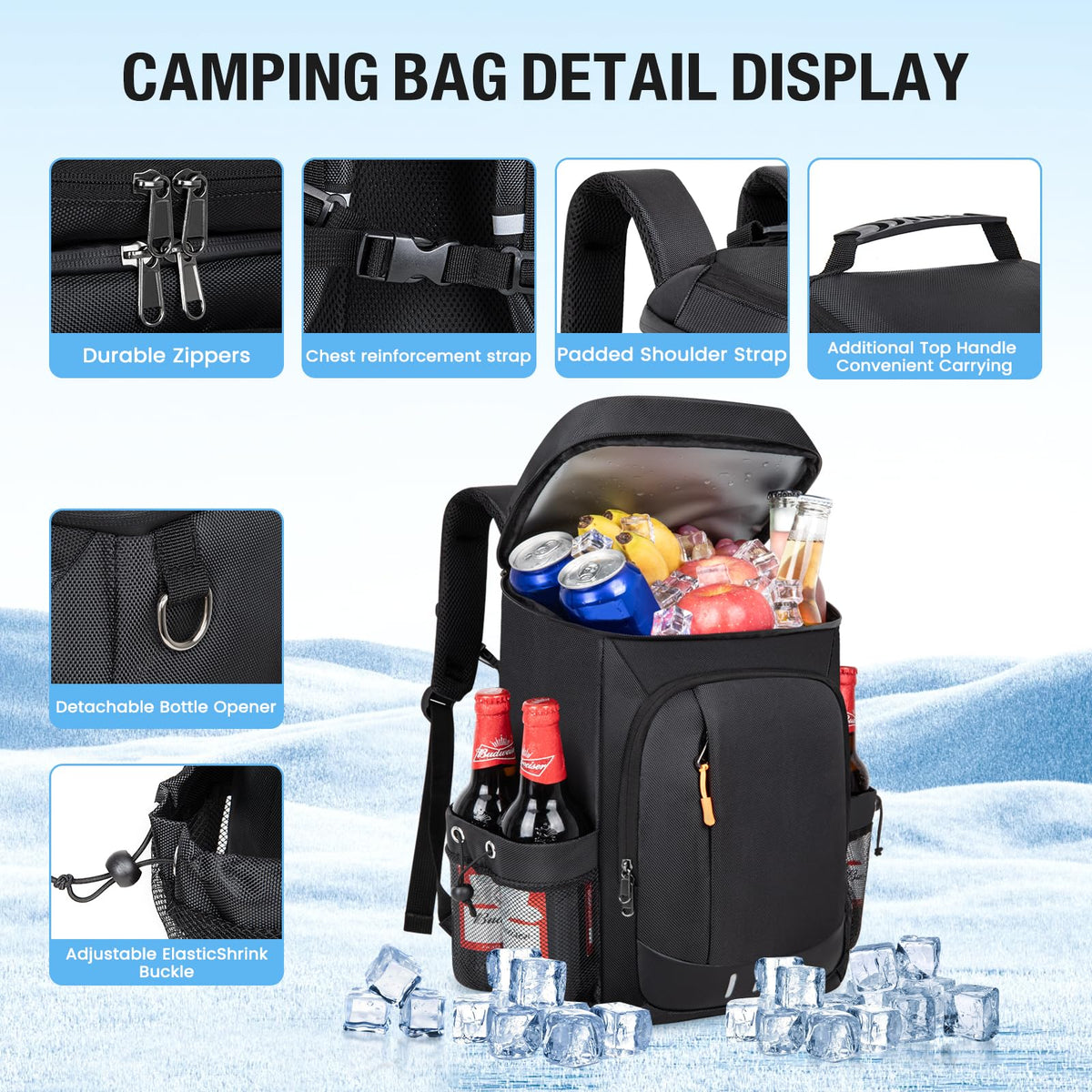 OCKLILY cooler backpack ergonomic padded straps easing shoulder strain.