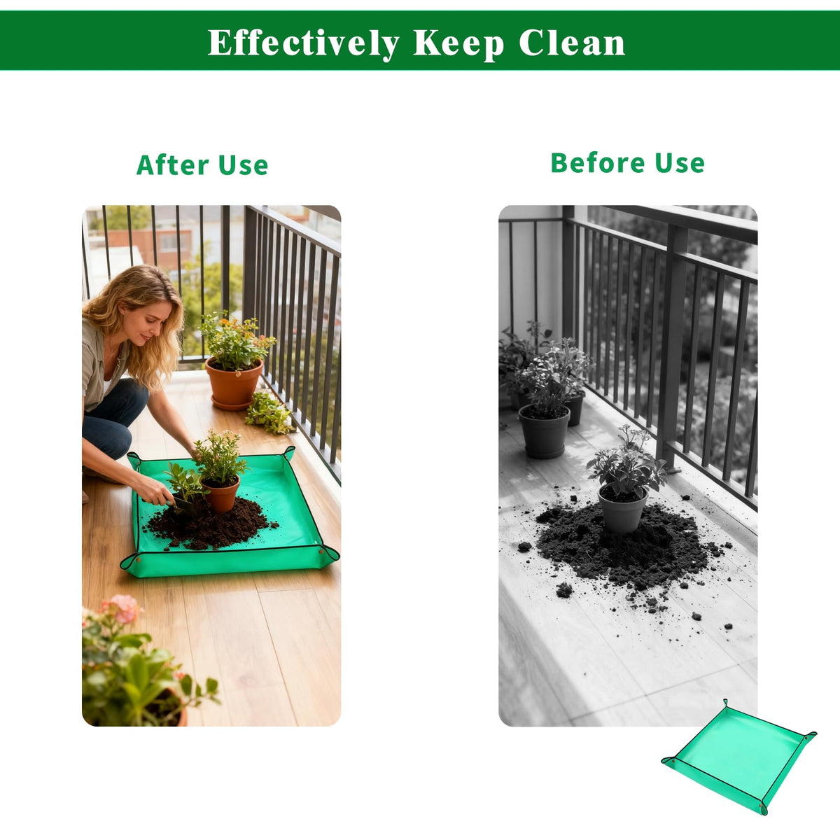 OCMML Foldable Repotting Mat with storage bag enables easy transport.