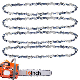 O-CONN 16-inch chain with 3/8 LP pitch and 55 drive links in packaging, ready for replacement.