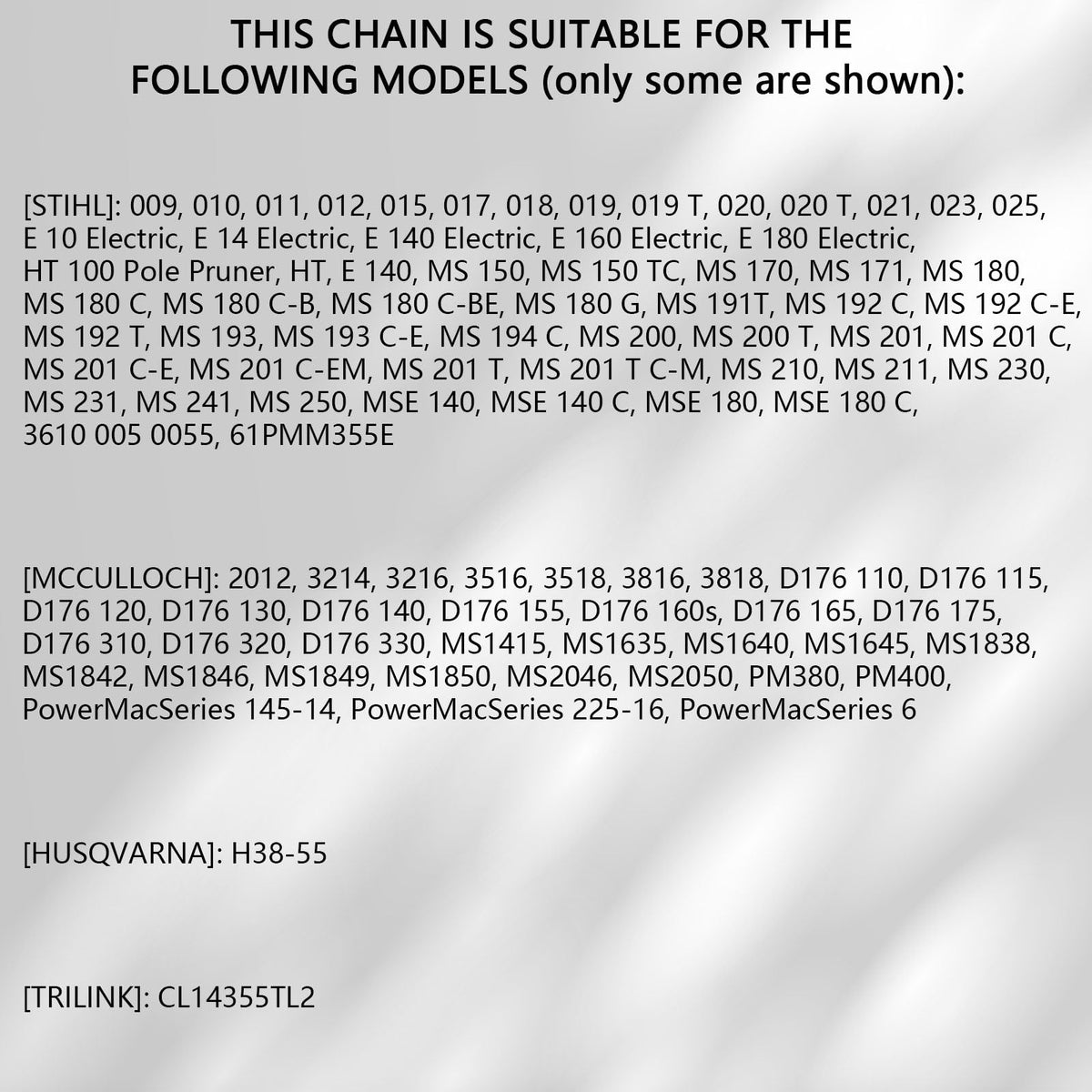 Compatibility note showing multiple saw models supported by O-CONN chain.