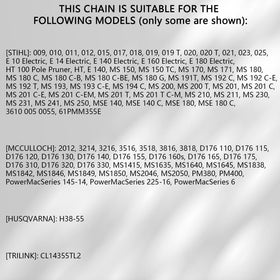 Compatibility note showing multiple saw models supported by O-CONN chain.