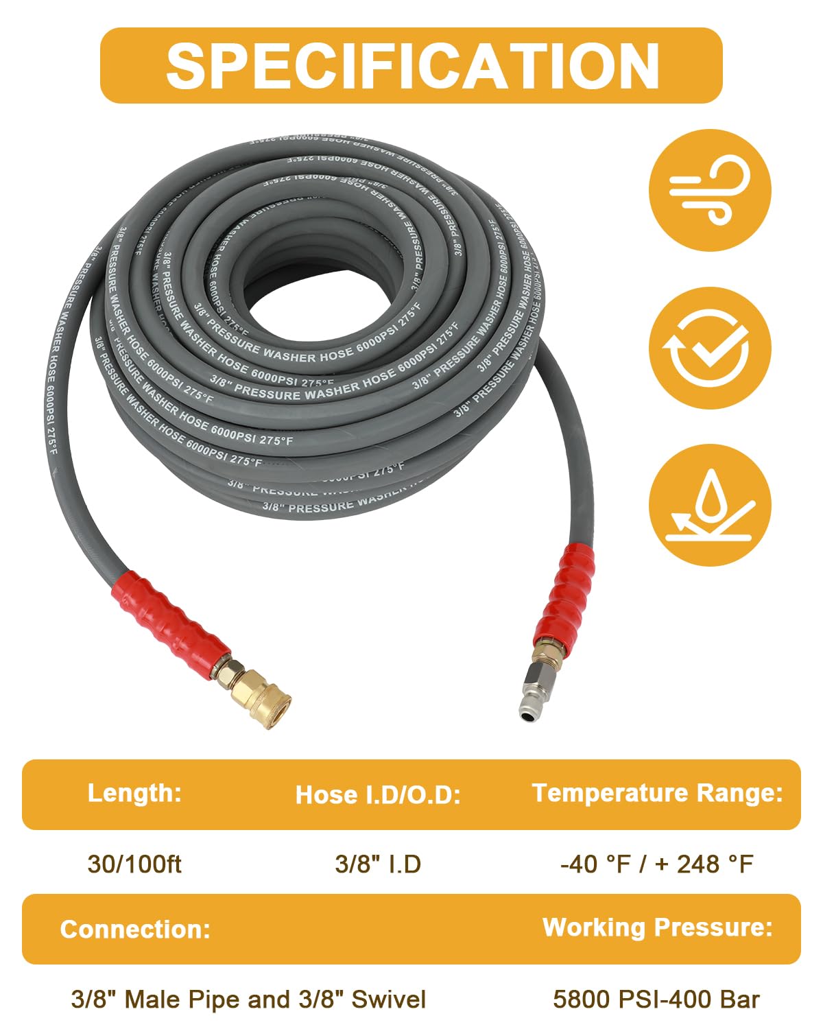 OCPTY sewer jetting hose 3-8inch diameter delivers strong cleaning power.