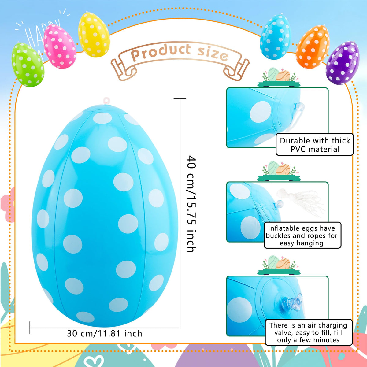 Octaday blue Easter egg inflatable ideal for garden displays and photo backdrops.