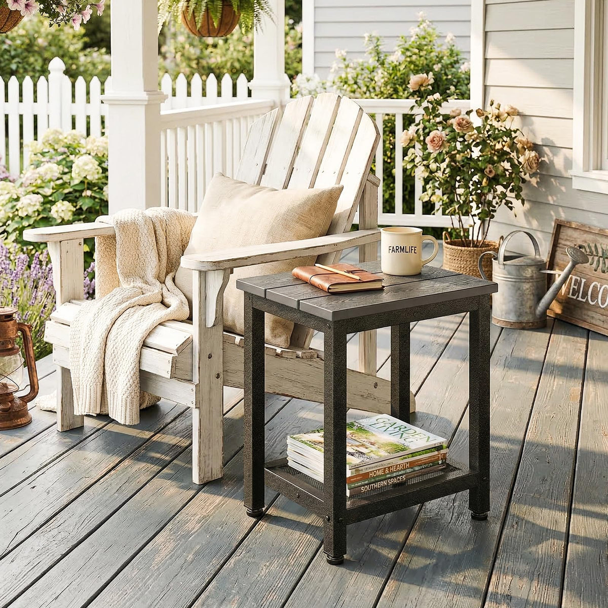 ODK Outdoor Double Side Table side-angle view highlights compact two-tier storage