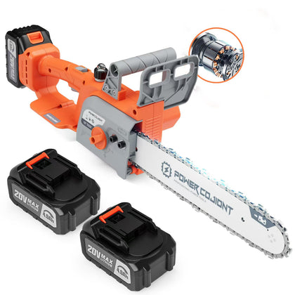 ODOGYM cordless 12-inch chainsaw in use for efficient wood cutting.